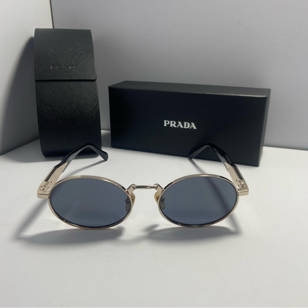 Prada Gold and Black Oval Sunglasses